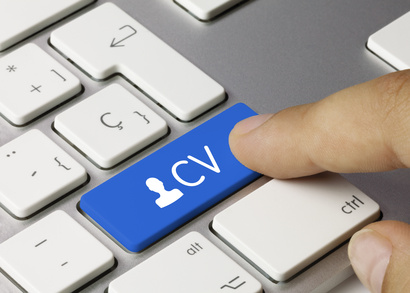 Curriculum vitae keyboard key. Finger