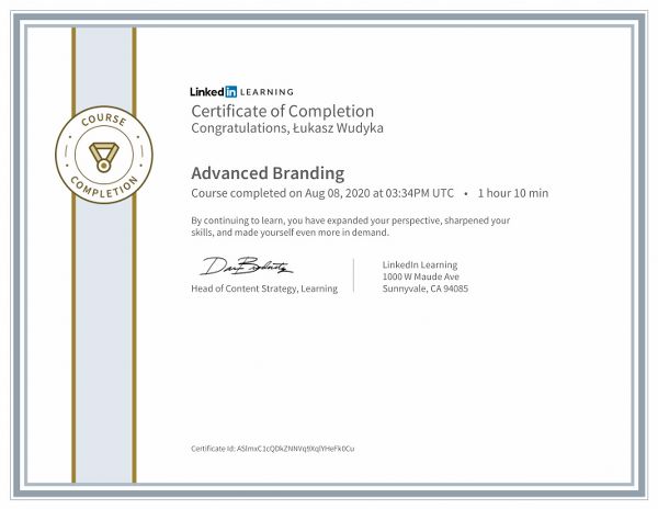Wudyka Łukasz certyfikat LinkedIn - Advanced Branding.